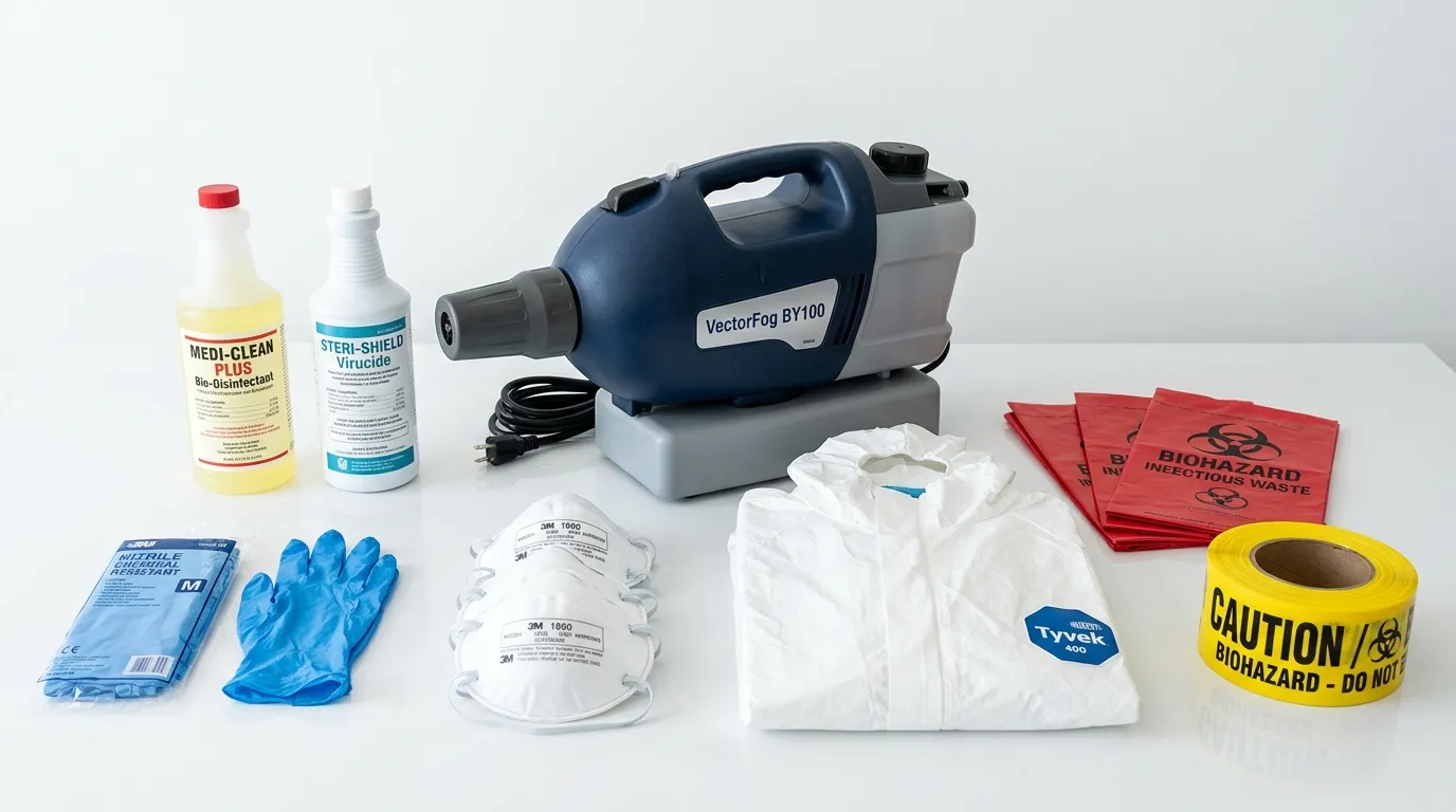 Professional biohazard remediation crew working in Farmersville